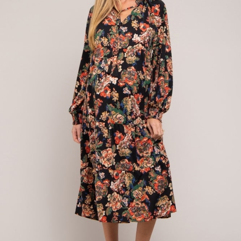 Umgee Black Floral Long Sleeve Dress